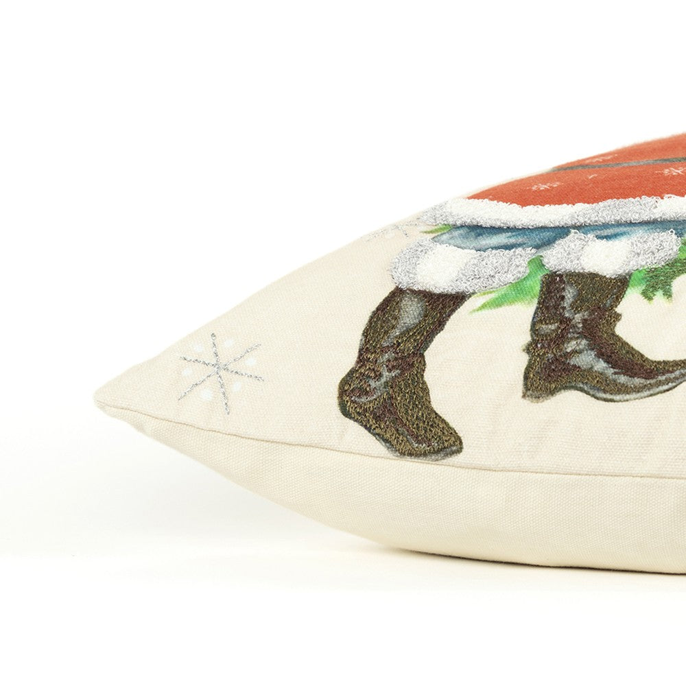 Ivory Vintage Santa and Penguin Christmas Throw Pillow-2