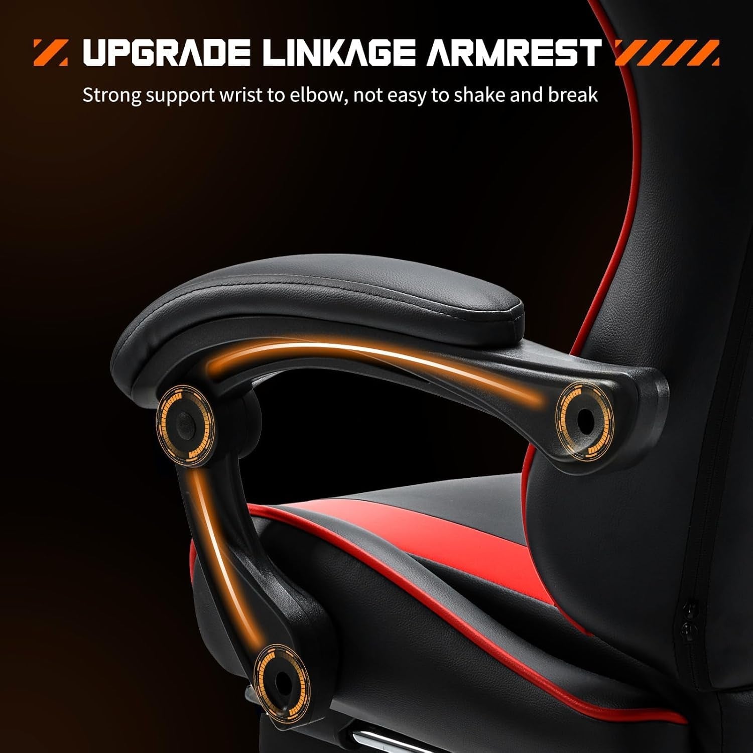 Video Game Desk Chair - Ergonomic Computer with Footrest and Comfy Lumbar Support, PU Leather Recliner with Headrest, Fixed up Armrest, Height Adjustable with 360° Swivel, for Adults, Red-4